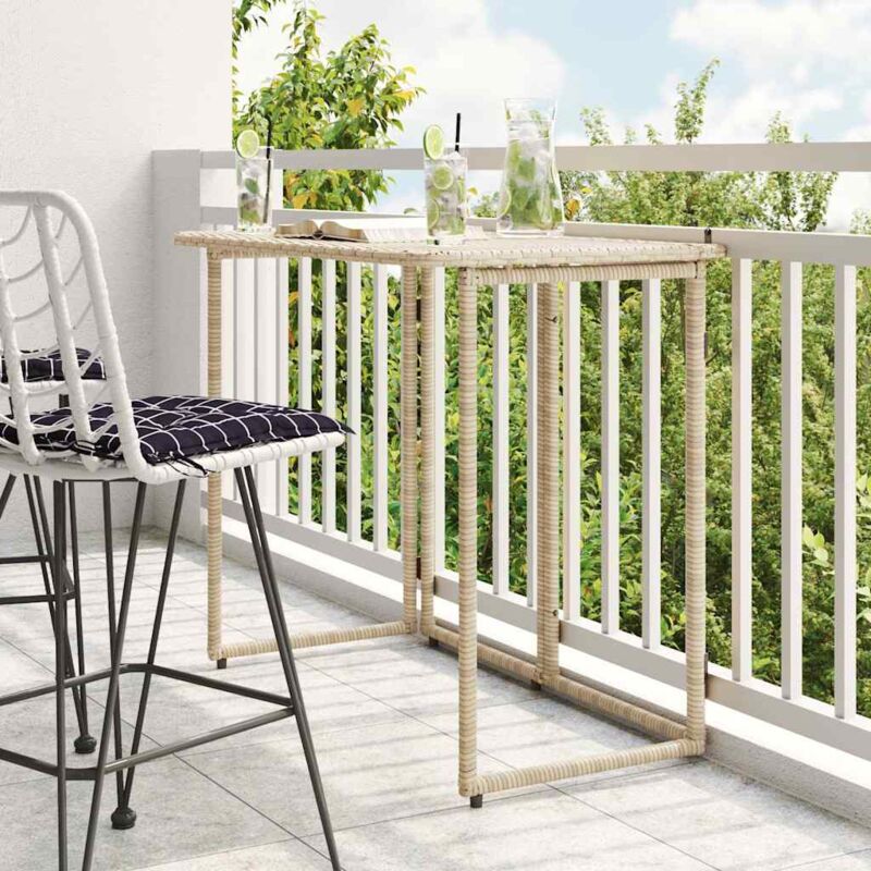 foto del prodotto vidaxl tavolino da giardino pieghevole beige 90x51x75 cm in polyrattan