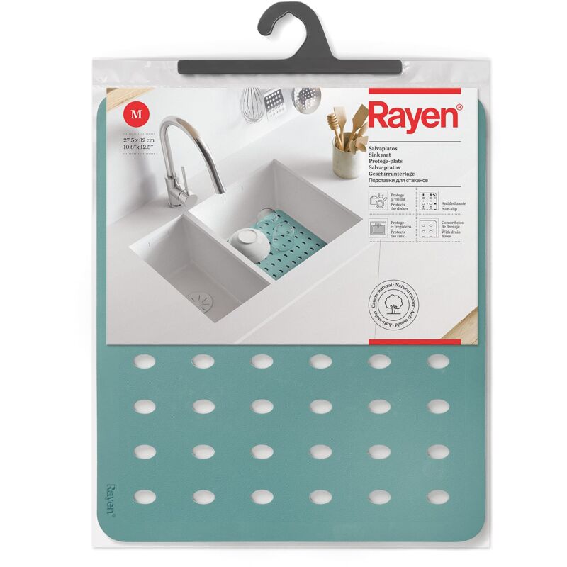 foto del prodotto 27,5 x 32 cm tappeto protettivo per lavello protegge le stoviglie fori di drenaggio proteggere il lavandino ante slip aqua, gomma, verde acqua rayen