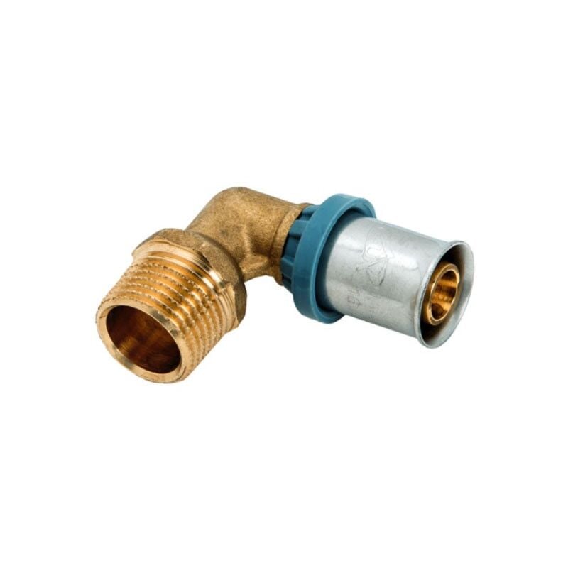 foto del prodotto 4008 gomito 32 x 1 m a 90 con derivazione maschio in ottone a pressare deltapress 4008320004001