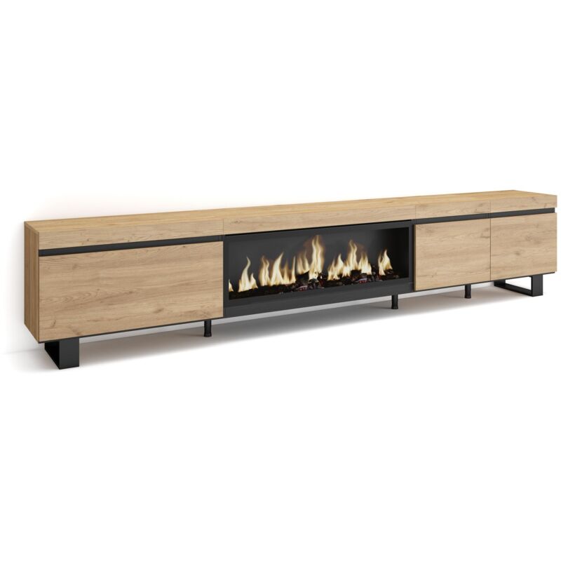foto del prodotto skraut home mobile tv soggiorno, ampio spazio a disposizione, 288x57x35 cm, tv di grande formato, camino elettrico xxl, design industriale, stile