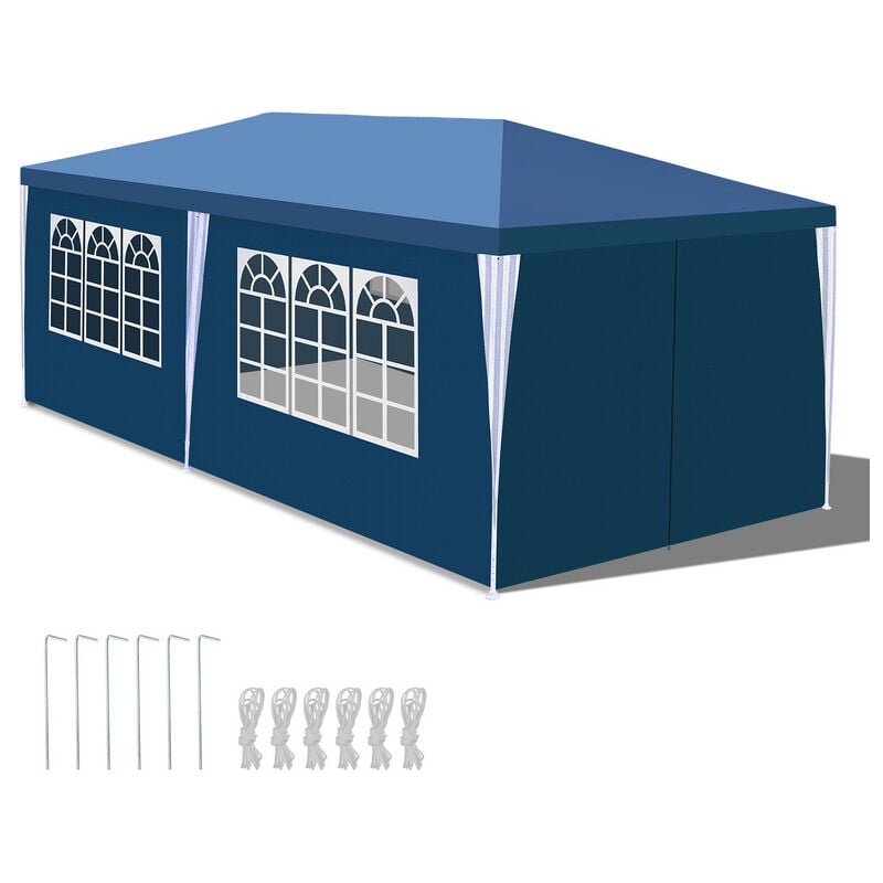 foto del prodotto gazebo tenda da campeggio per feste con pannelli laterali rimovibili grandi finestre tenda per feste o pergolato blu 3x6m hengda