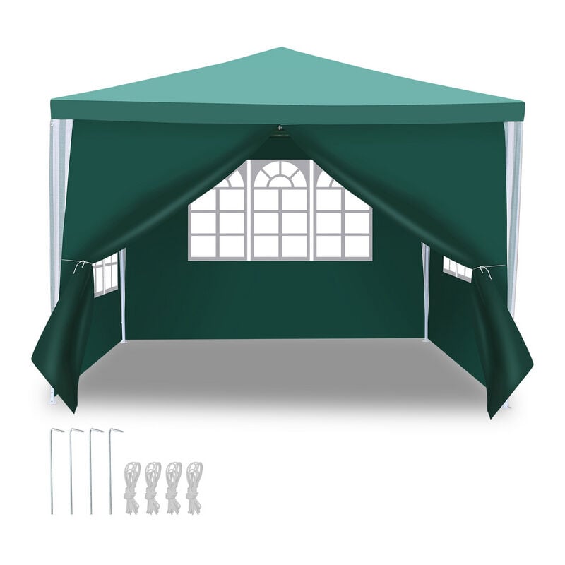 foto del prodotto hengda gazebo grande tenda da giardino con pannelli laterali rimovibili finestre tenda per feste o pergolato verde 3x3m