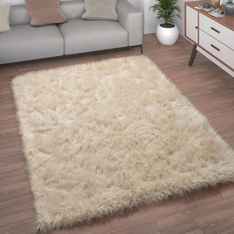 foto del prodotto paco home tappeto salotto pelliccia finta imitazione pelo lungo cuscino cuore rotondo 60x100 cm, crema