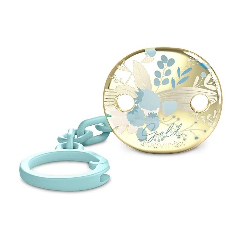 foto del prodotto suavinex catenella portasucchietto edizione gold clip gioiello azzurro