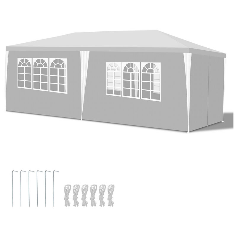 foto del prodotto gazebo camping grande tendone o pergolato gazebo ricevimenti con pannelli laterali rimovibili finestre tenda per feste bianco 3x6m hengda
