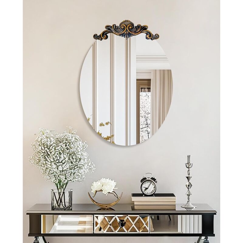 foto del prodotto specchio barocco decorativo da parete ingresso 3d motivi rilievo da bagno 50x70cm ovale specchio vintage decorazione per casa