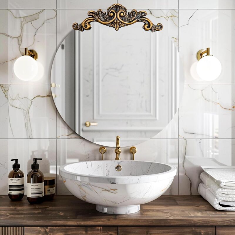 foto del prodotto 80cm specchio decorativo da ingresso bagno rotondo vintage barocco 3d motivi rilievo decorazione per casa
