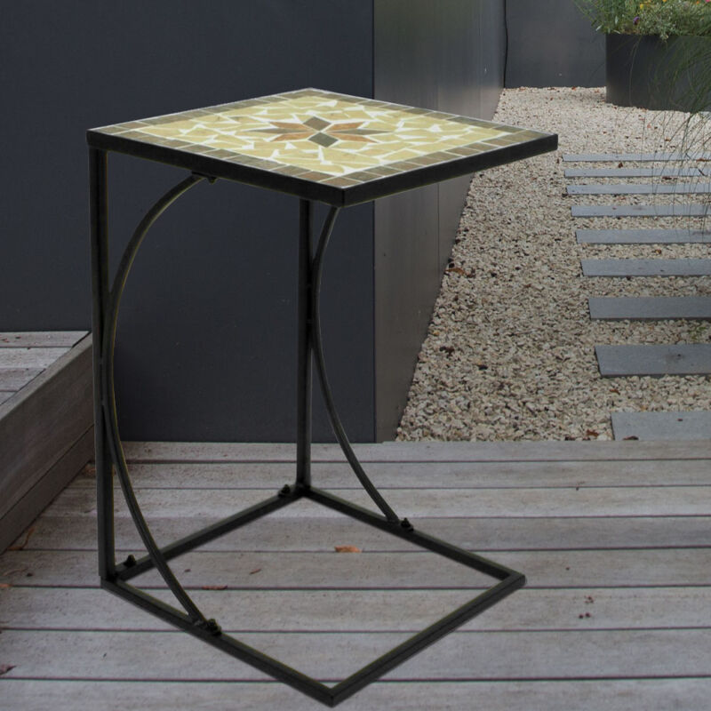 foto del prodotto tavolo da giardino mosaico rotondo fioriera da giardino in metallo mosaico tavolo da giardino mediterraneo, ferro, max 30 kg, marrone ocra beige,