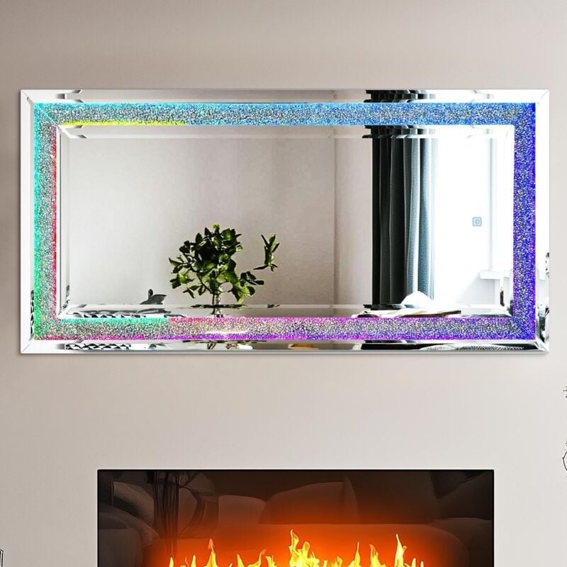 foto del prodotto specchio diamante decorativo ingresso da parete con rgb luce 120x60cm decorazione casa muro atmosfera festosa rettangolare soggiorno bagno