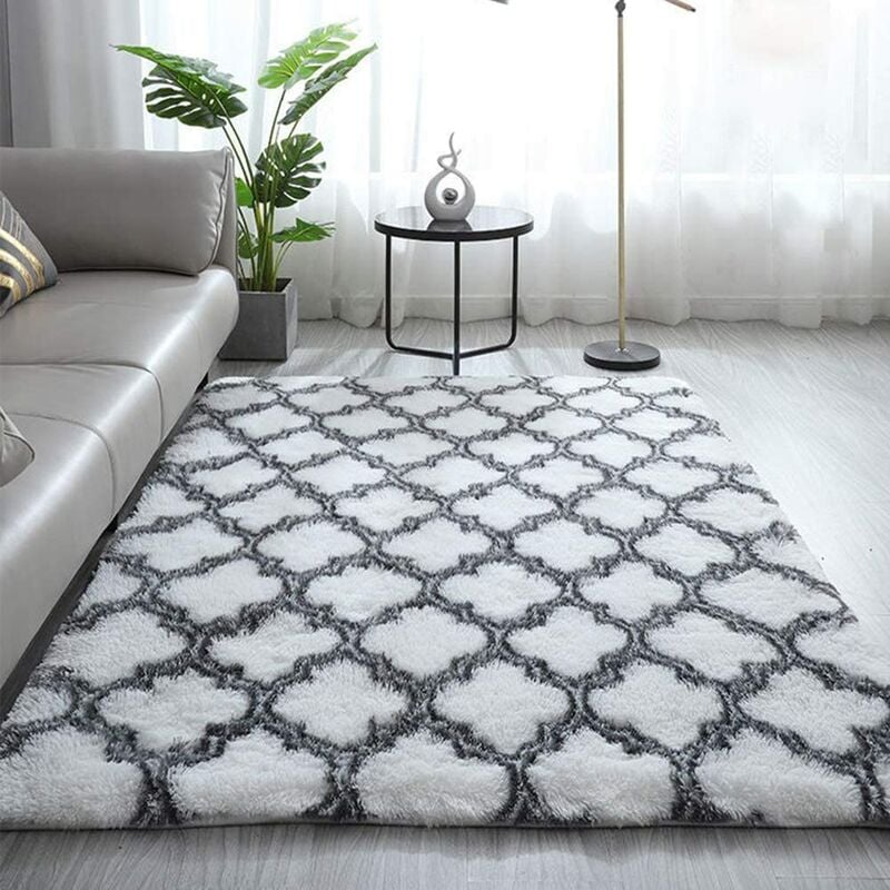 foto del prodotto freosen tappeto shaggy per soggiorno 160x230 cm bianco con motivo tappeto da comodino tappeto a pelo lungo tappeto morbido per soggiorno camera