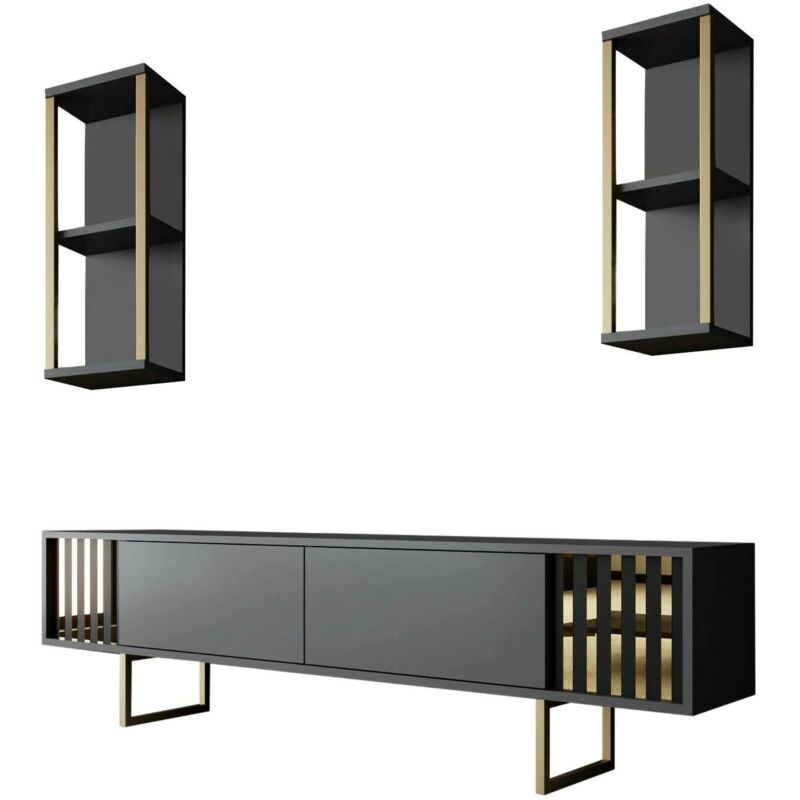 foto del prodotto mobile porta tv artinay, credenza da soggiorno, armadio basso per tv, base parete attrezzata, 180x30h48 cm, antracite e oro dmora