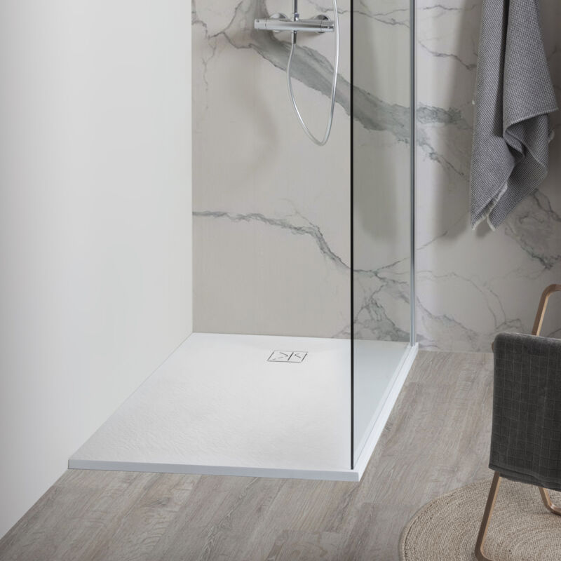 foto del prodotto piatto doccia verona 120x90 cm ultraslim 2,6 cm effetto pietra, bianco opaco