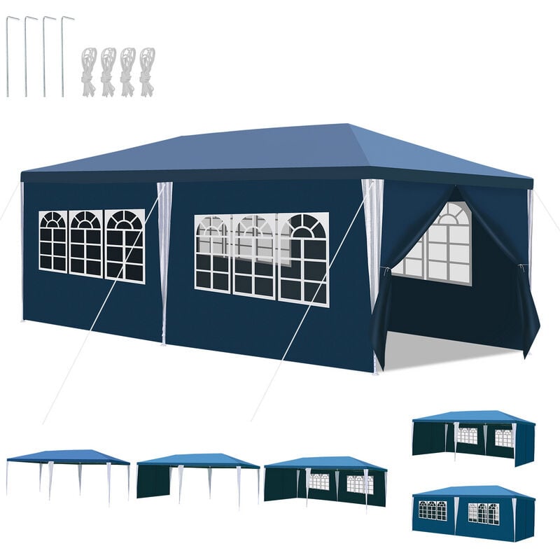 foto del prodotto tenda da giardino per feste con pareti laterali 3x6m blu swanew