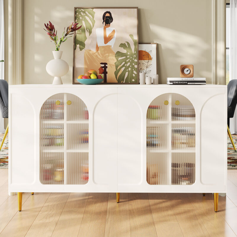 foto del prodotto buffet 140 x 40 x 85 cm, porta a vetro, multipli spazi di archiviazione, per sala da pranzo soggiorno cucina, bianco