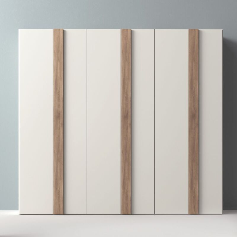 foto del prodotto armadio 6 ante battenti bianco nuvola e maniglie noce america kross 276x60.3x252h