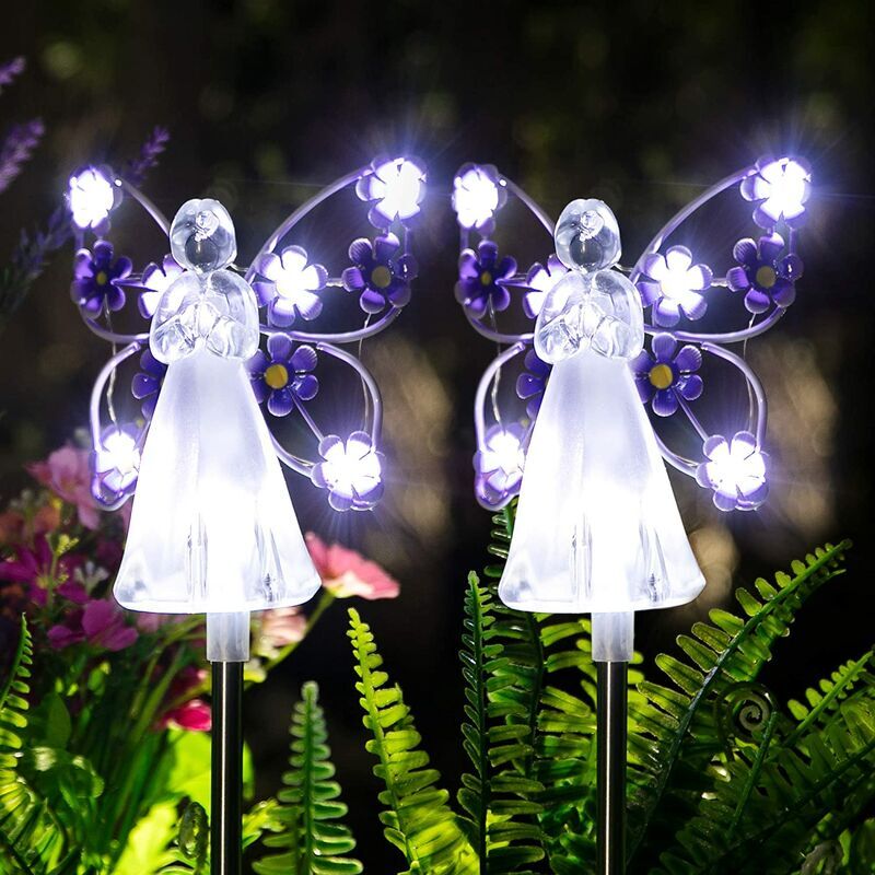 foto del prodotto luci solari angeliche da giardino confezione da 2 luci solari angeliche per giardino esterno, luce angelica eterna con 7 led per decorazioni del