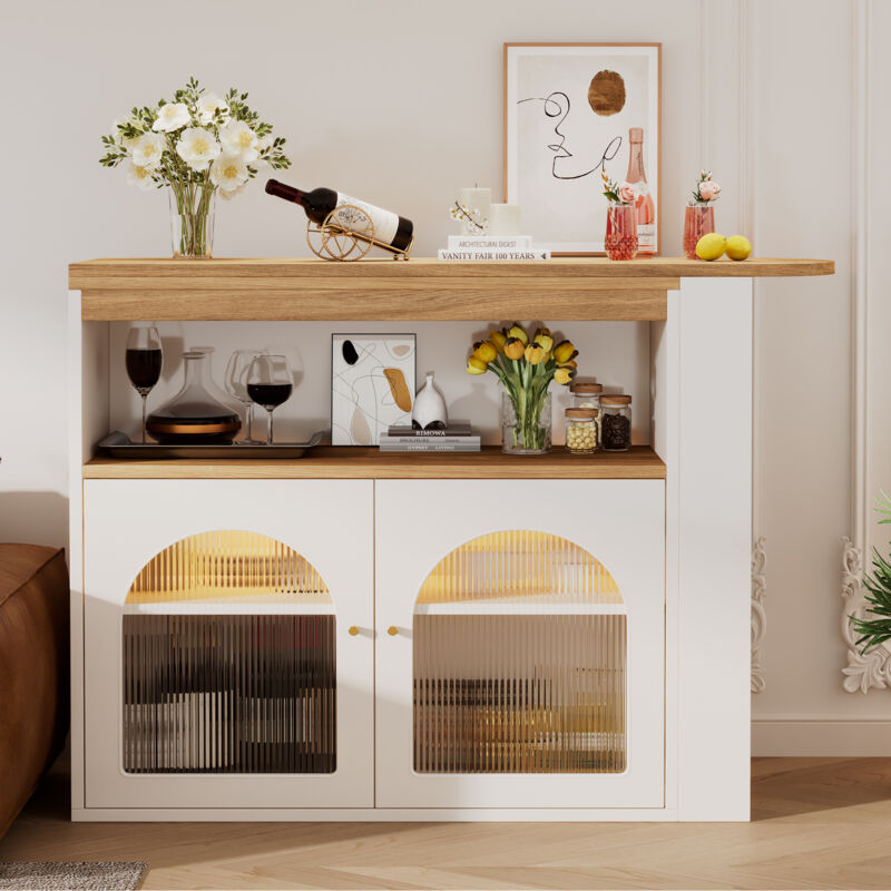 foto del prodotto tavoli sala da pranzo estensibile tavolo da bar 138 193x39x105 cm bar bistrot, 2 ante, archiviazione, led, mdf, bianco