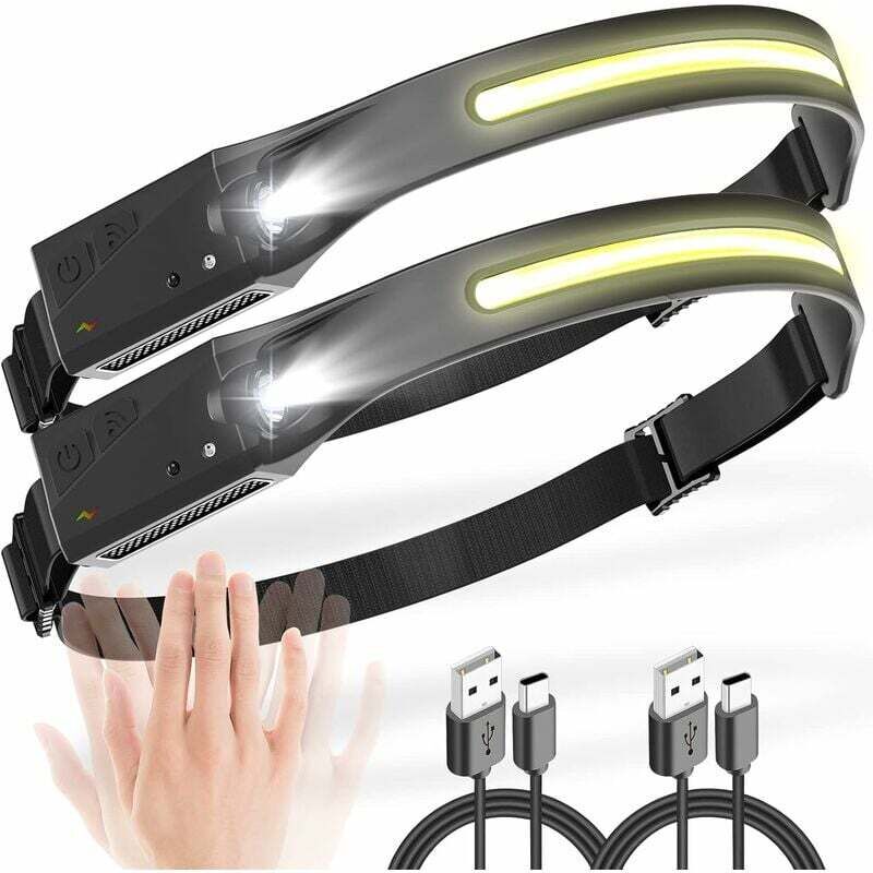 immagine 0 del prodotto lampada frontale ricaricabile usb, 2 pezzi lampada frontale led ultra potente con 5 modalit di illuminazione sensore di movimento lampada frontale