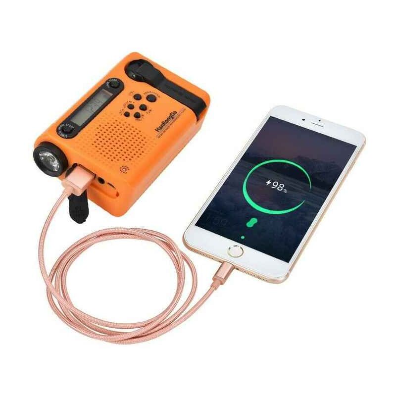 foto del prodotto radio di emergenza, radio meteo am fm portatile a manovella solare con allarme sos, alimentata a batteria, power bank integrato da 2500 mah, torcia