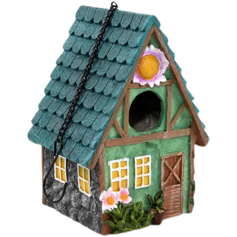 foto del prodotto mangiatoia per uccelli sospesa da giardino, mangiatoia per uccelli, albero decorativo in resina, ornamenti esterni fatti a mano