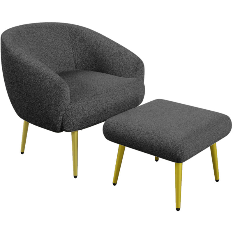 foto del prodotto redom sedia moderna imbottita sherpa con poggiapiedi poltrona da soggiorno, design ergonomico, gambe dorate, comfort di lusso