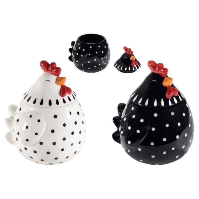 foto del prodotto gruppo maruccia barattoli per alimenti a forma di galline in ceramica decorata set da 2