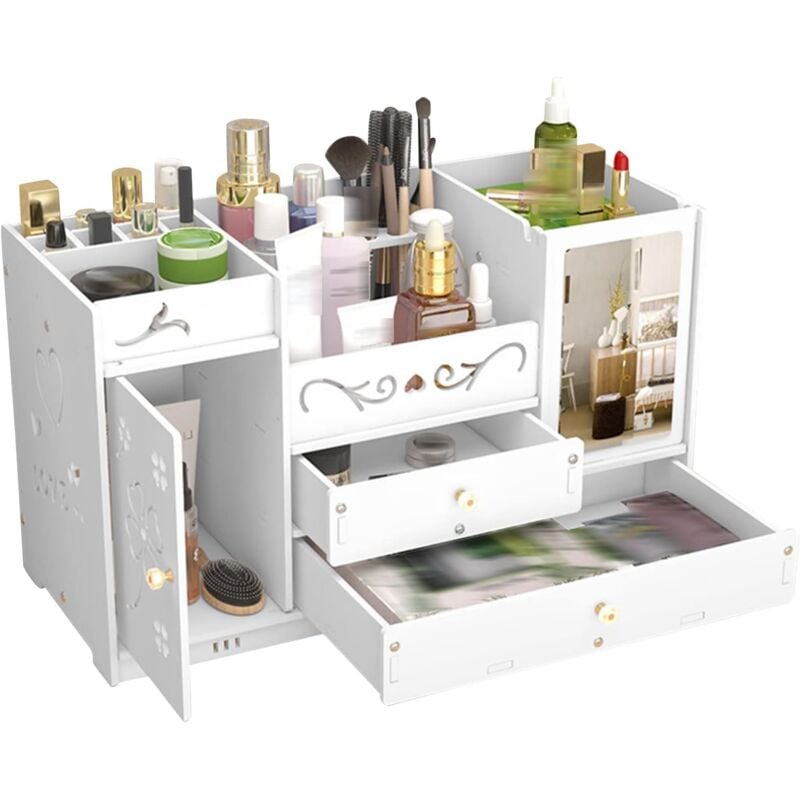 foto del prodotto scatola di immagazzinaggio cosmetica scatola cosmetica organizzatore di trucco con cassetti bianco