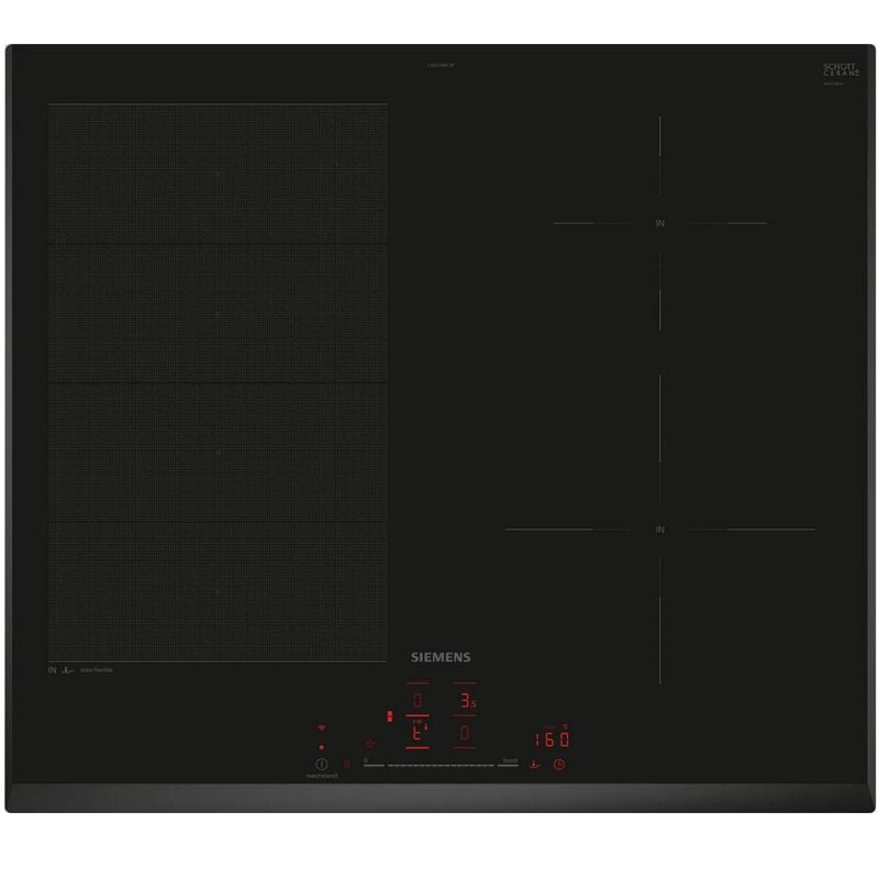 foto del prodotto piano cottura a induzione 60 cm 4 fuochi 7400 w nero ex651hec1f siemens