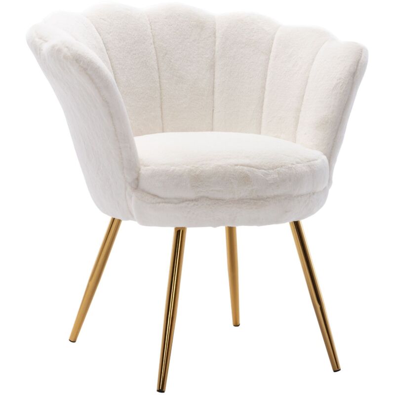 foto del prodotto poltrona imbottita poltroncina salotto con gambe dorato sedia da salotto per camera da letto, pelliccia, bianco, wahson