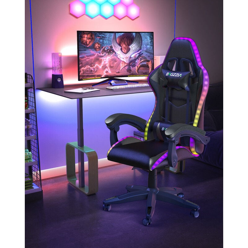 foto del prodotto bigzzia sedia gaming led sedia da gamer ergonomica schienale regolabile 90 135 con cuscino lombare poggiatesta portata 130 kg sedia