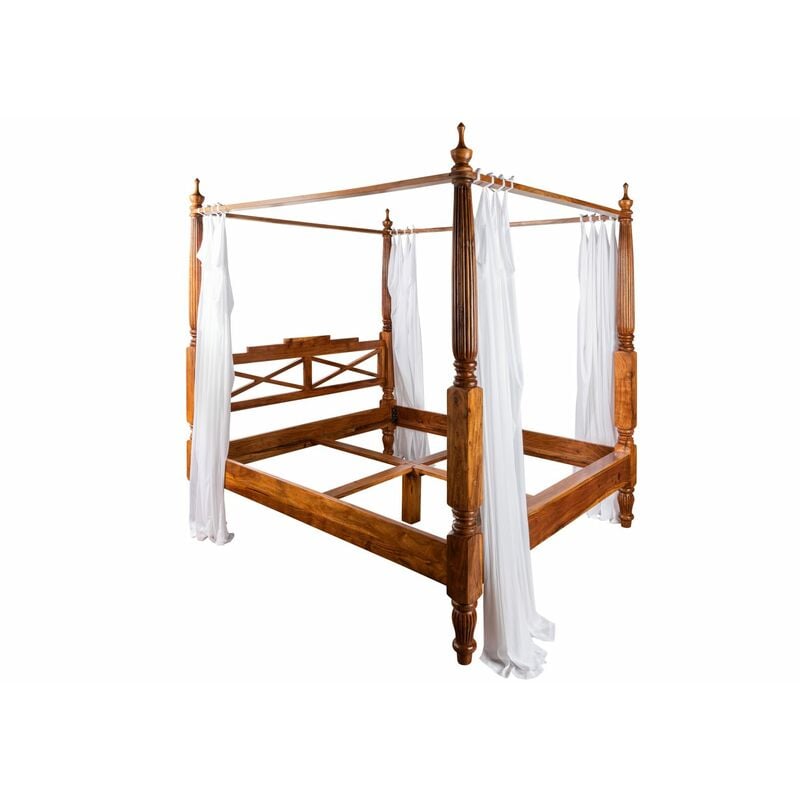 foto del prodotto letto a baldacchino in legno di acacia 147x221 miele dorato laccato oxford 0244