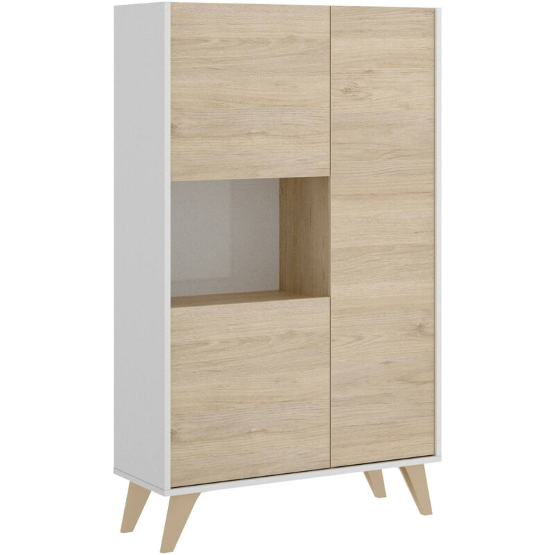 foto del prodotto credenza crono, buffet alto da soggiorno, madia moderna da salotto a 3 ante, 81x43h135 cm, rovere e bianco dmora