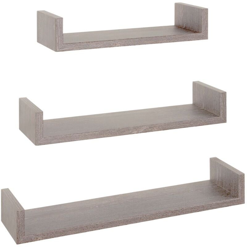 foto del prodotto set 3 mensole parete rovere grigio scaffale salotto soggiorno camera moderno calamita