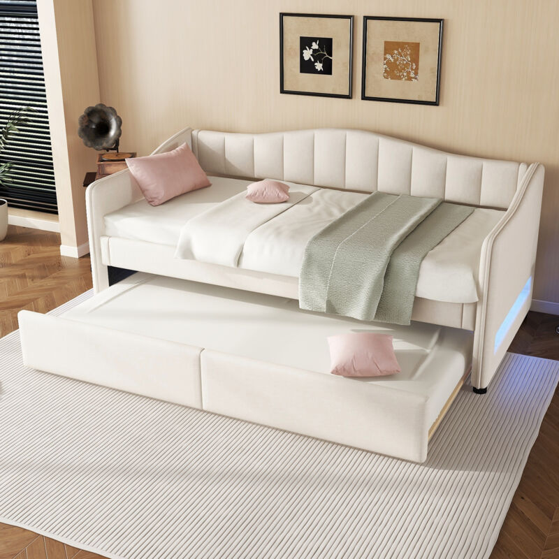 foto del prodotto letti con letti estraibili 90x200 cm, letto bambino adulto, biancheria, senza materasso, letto singolo, beige