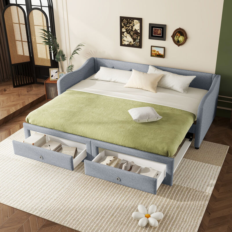 foto del prodotto letti con letti estraibili 90x200 180x200 cm, letto bambino adulto, biancheria, senza materasso, 2 cassetti, grigio