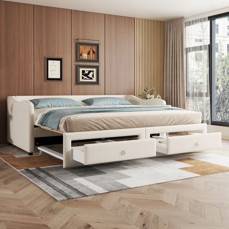 foto del prodotto letti con letti estraibili 90x200 180x200 cm, letto bambino adulto, biancheria, senza materasso, 2 cassetti, beige