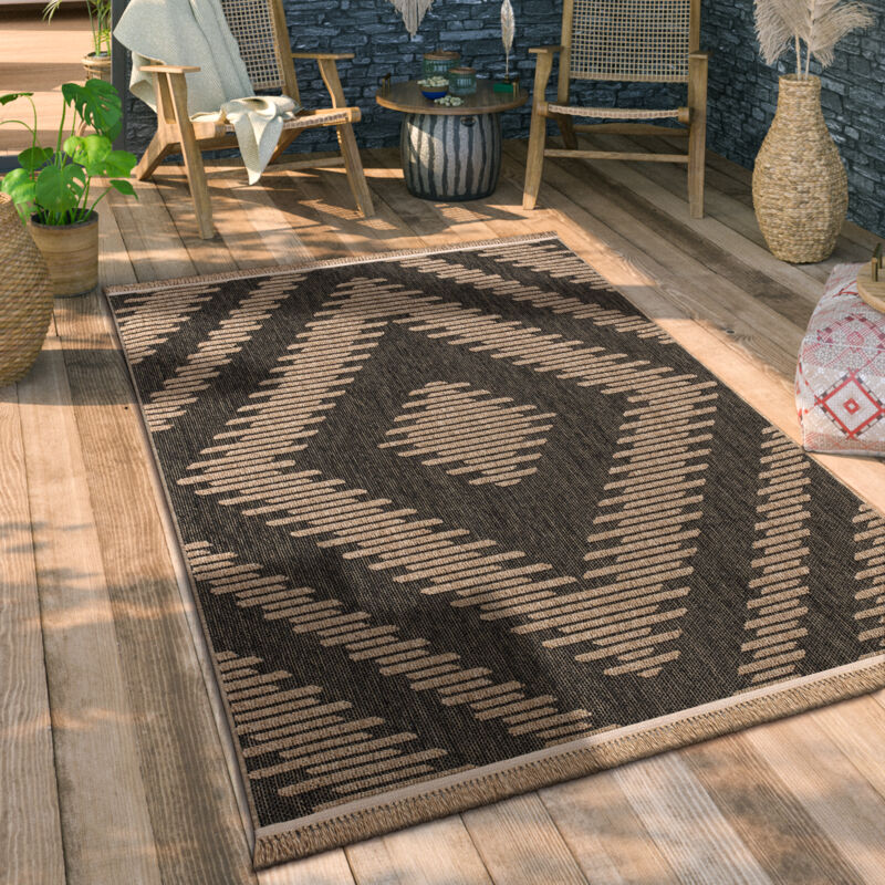 foto del prodotto paco home alfombra salon cocina exterior terraza jardin boho floral dibujo geometrico 120x160 cm, antracite 2