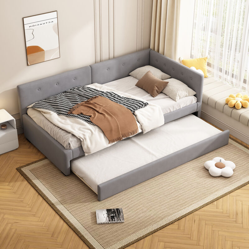 foto del prodotto divani letti 90x200 cm, letto singolo con letto estraibile, letto per adulti, letto per bambini, senza materasso, grigio