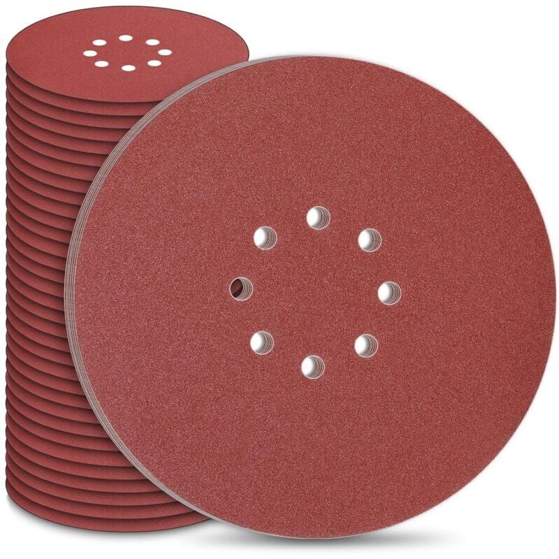 foto del prodotto disco abrasivo da 225 mm, disco abrasivo da 225 mm 8 fori 50 pezzi dischi abrasivi da 225 mm 10x p40 60 80 120 240 dischi abrasivi con gancio e