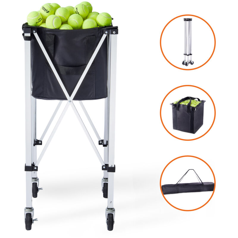 foto del prodotto mophorn tramoggia per palline da tennis pieghevole, contiene 180 palline da tennis, carrello didattico sportivo portatile in lega di alluminio con