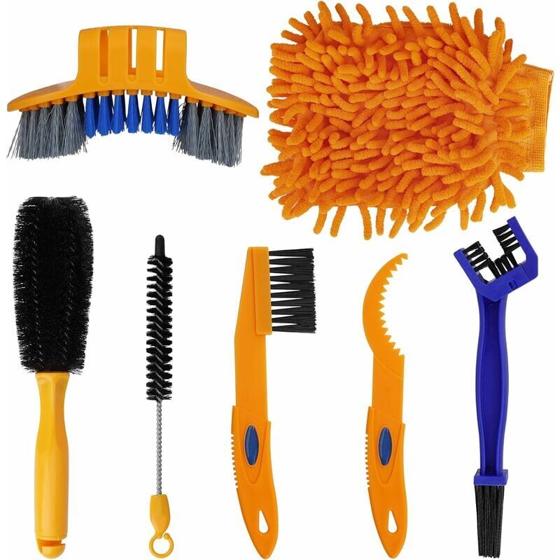 foto del prodotto strumento per la pulizia della bicicletta kit spazzola per bicicletta multifunzione 7 pezzi per manovella a catena pignone per pneumatici sporco