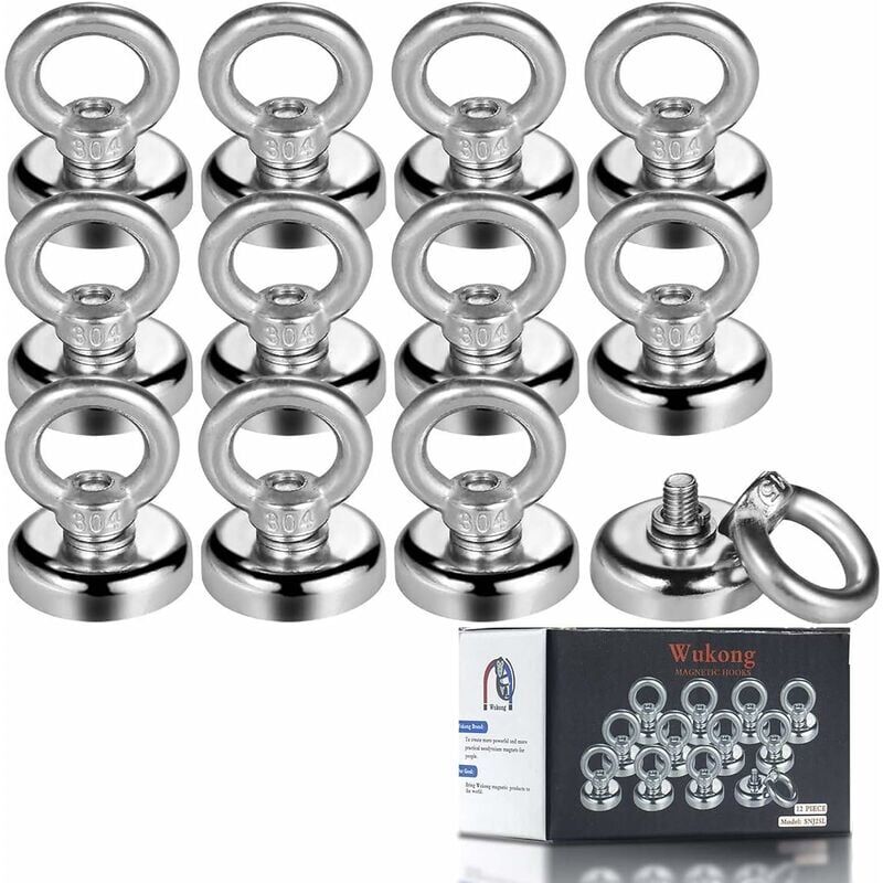 foto del prodotto gancio magnetico, magnete forte da 25 mm forza di trazione da 19 kg magnete magnetico rotondo forte al neodimio 12 confezioni 