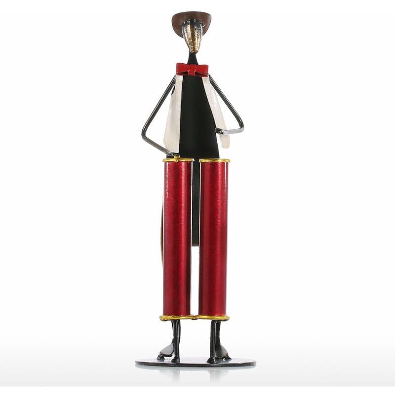 foto del prodotto cowboy band tamburo che suona musica suonatore di batteria scultura in metallo e ferro tecnologia di verniciatura fatta a mano tipo 2 