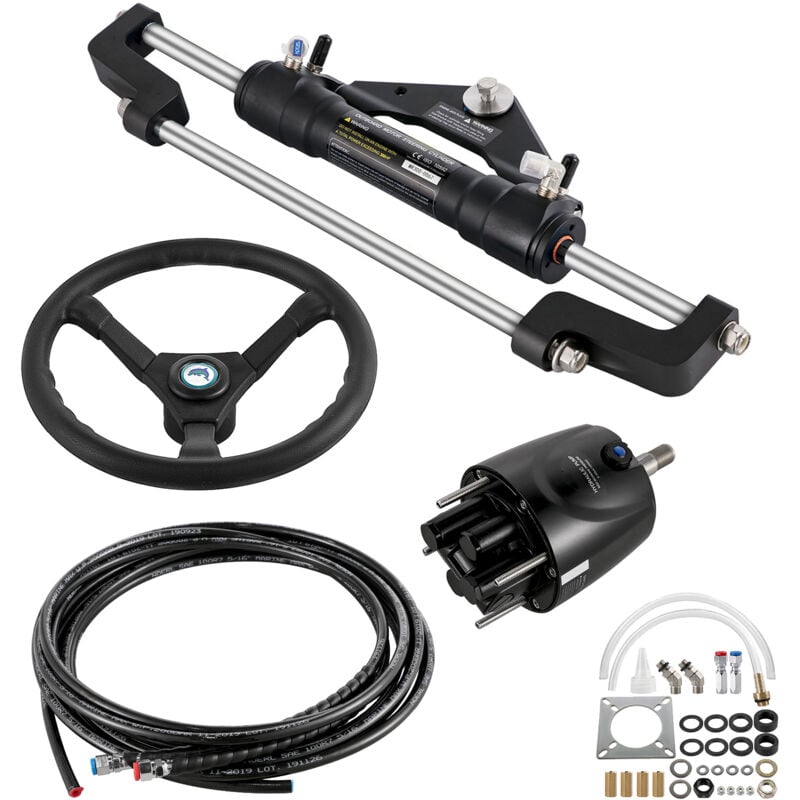 foto del prodotto mophorn kit sterzo idraulico per barca, kit sterzo idraulico 300hp pompa timone, cilindro, ruota,kit di guarnizioni sterzo idraulico per tubo