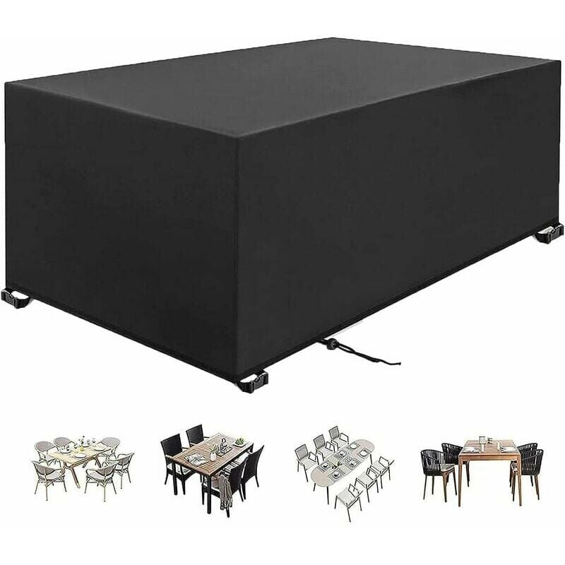 foto del prodotto copritavolo da giardino 230x120x75cm nero tessuto oxford 420d copritavolo per mobili da giardino resistente al vento anti uv copritavolo da giardino