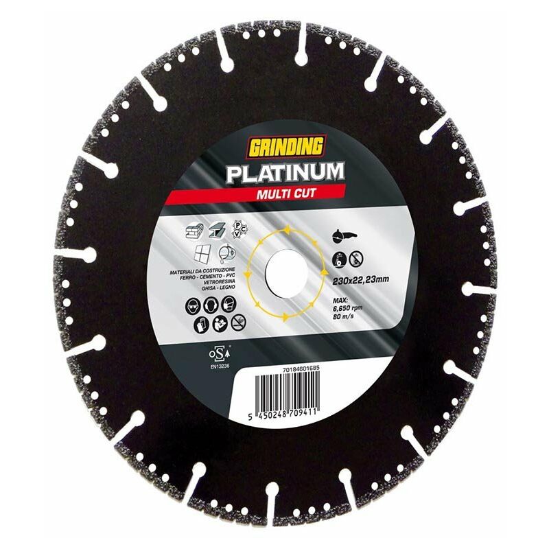 foto del prodotto no brand disco diamantato per ghisa ferro cemento pvc vetroresina legno 230 mm platinum multi cut