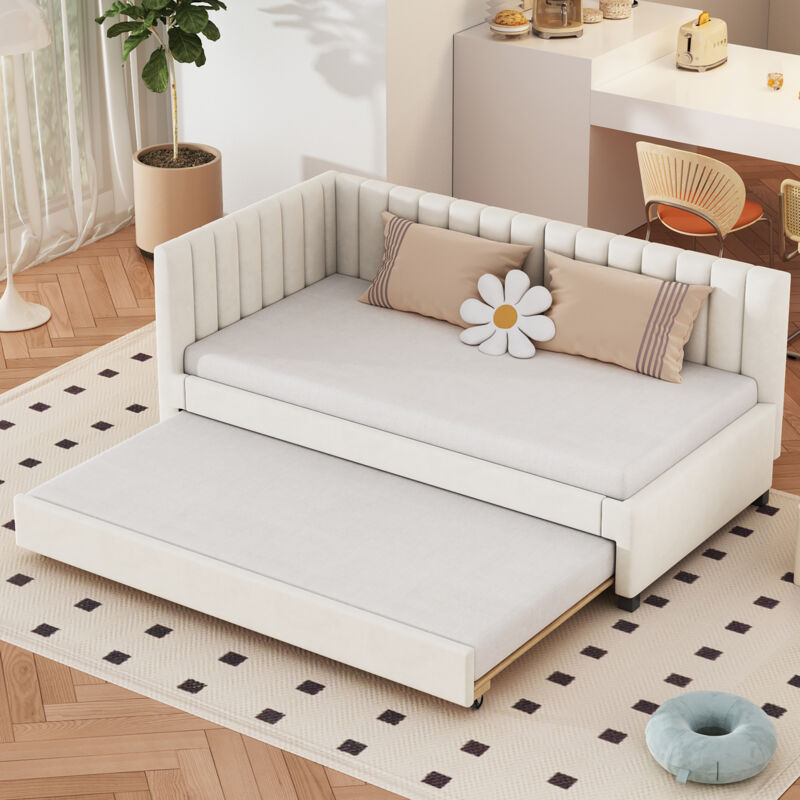 foto del prodotto divani letti estraibile 90x200cm, letto singolo, divano letto, letto per adulti, bambini e ragazzi, flanella, senza materasso, beige