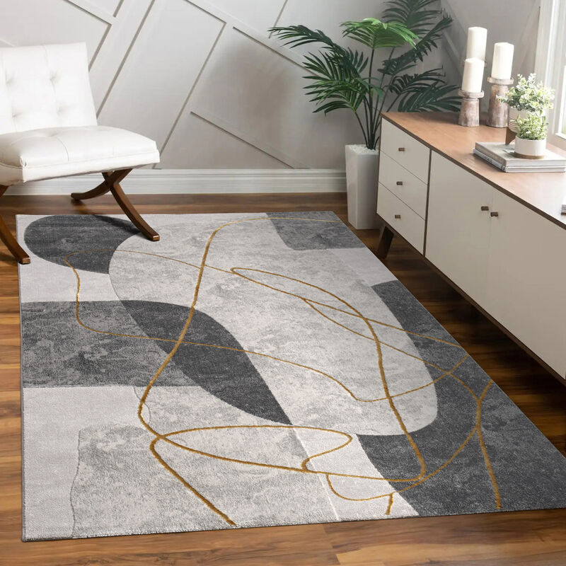 foto del prodotto paco home alfombra salon de habitacion pelo corto motivo floral arco ris geometrico 200x290 cm, grigio