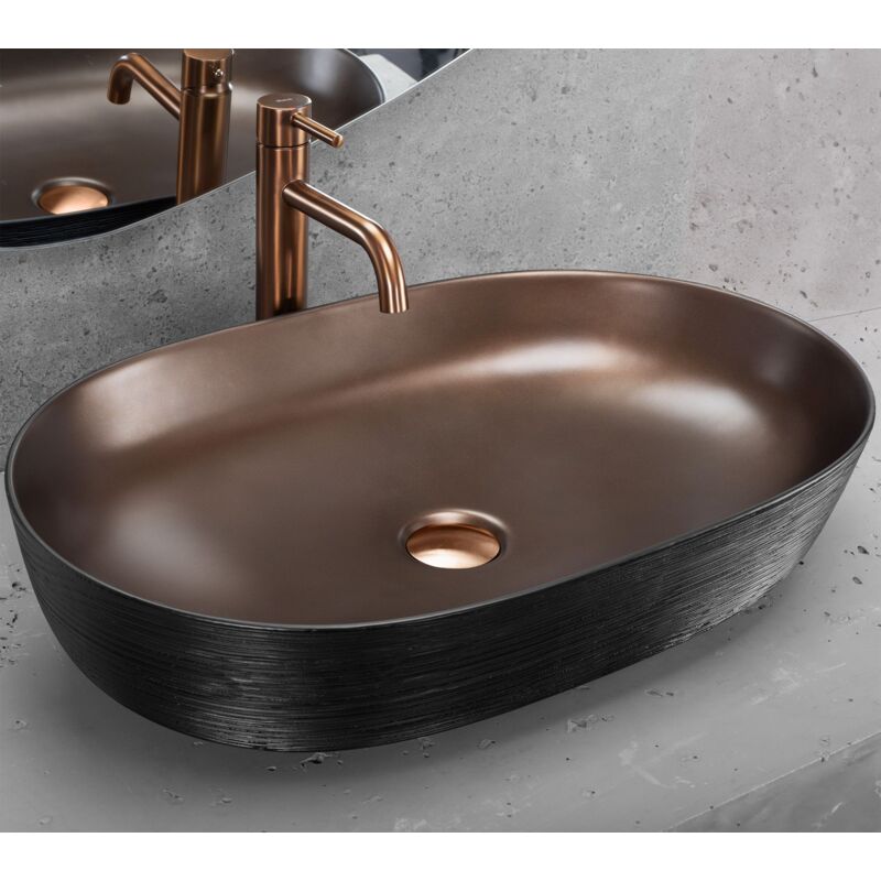 foto del prodotto rea lavabo da appoggio in ceramica cleo 61 copper bush black