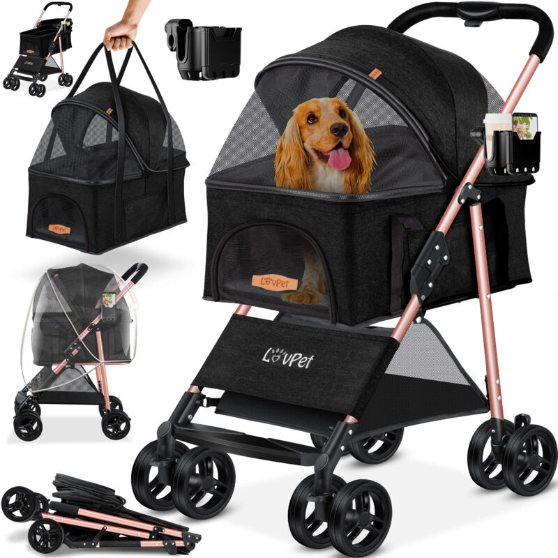 foto del prodotto lovpet passeggino per cani 2in1 box per cani borsa per il trasporto pieghevole fino a 20 kg passeggino per animali domestici con finestre a rete e